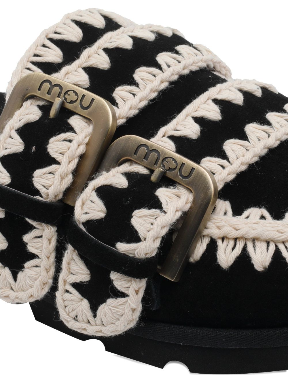 Mou Mou Black, round toe, buckle detail Bio low slippers