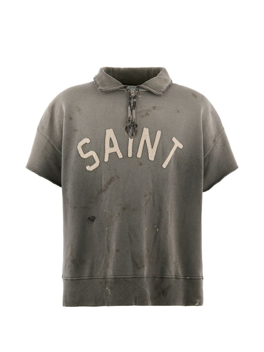 Saint Mxxxxxx Distressed Cotton Half-Zip Polo Shirt