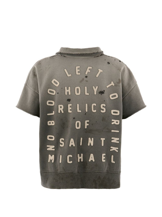 Saint Mxxxxxx Distressed Cotton Half-Zip Polo Shirt