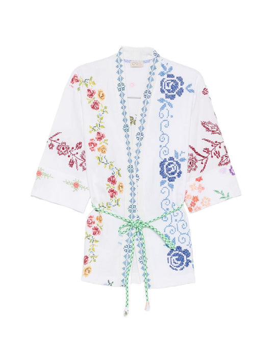 RELAX RE-LUX Relax Re-Lux Embroidered Cotton Kimono Jacket