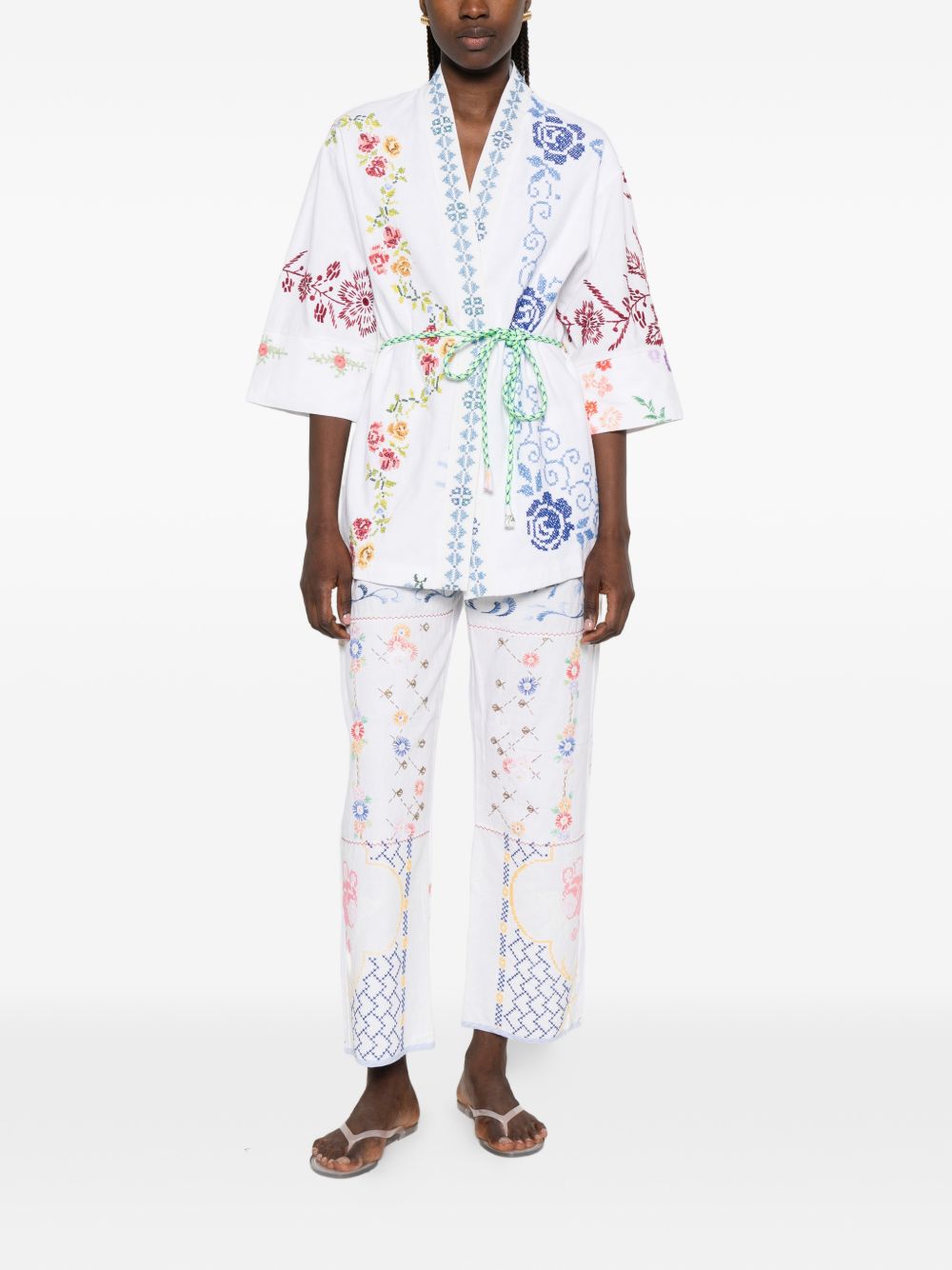 RELAX RE-LUX Relax Re-Lux Embroidered Cotton Kimono Jacket