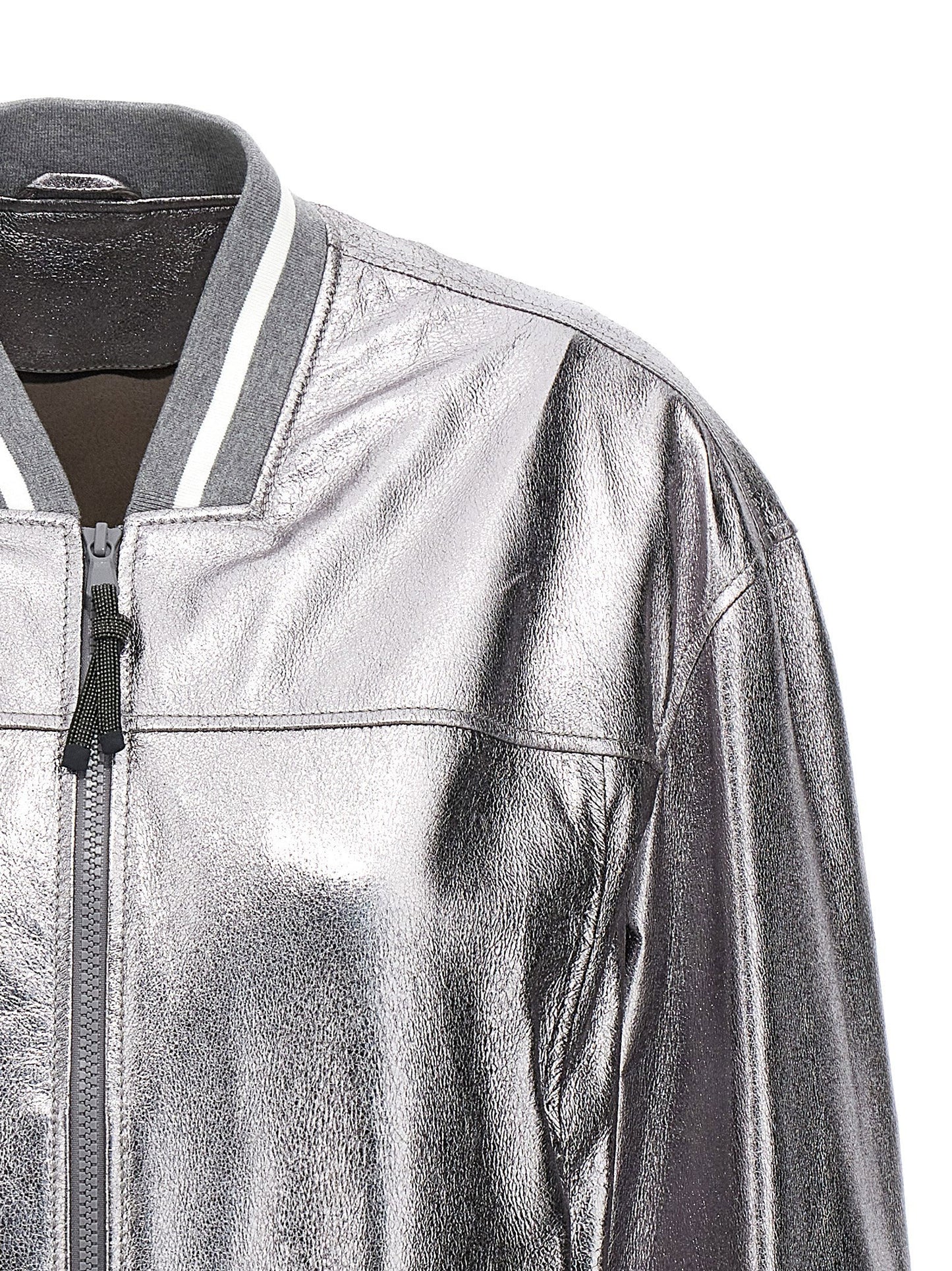 Brunello Cucinelli Laminated Leather Bomber Jacket