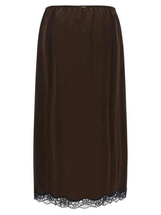 Twin Set Satin Froissé And Lace Skirt