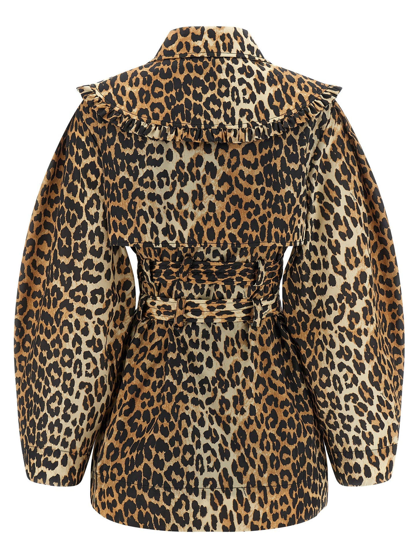 Ganni Ganni Leopard Duchesse Nylon Short Trench Coat