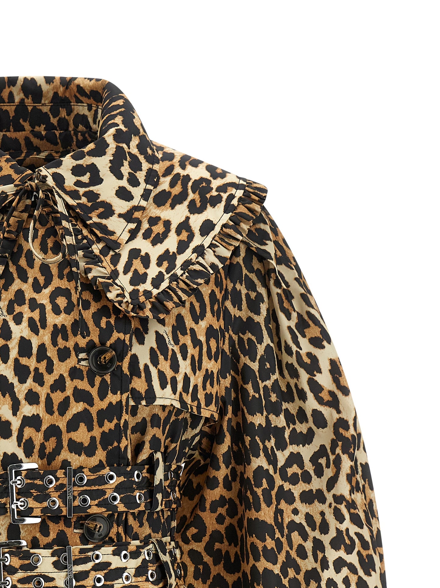 Ganni Ganni Leopard Duchesse Nylon Short Trench Coat