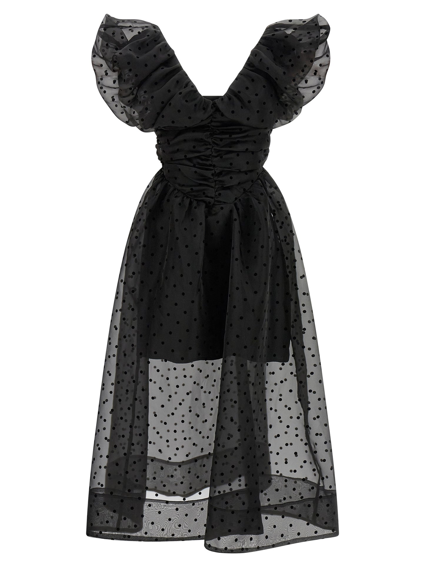 Ganni Ganni Black Organza Ruched Dress
