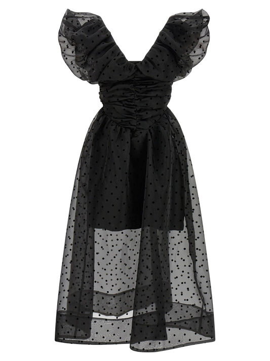 Ganni Ganni Black Organza Ruched Dress