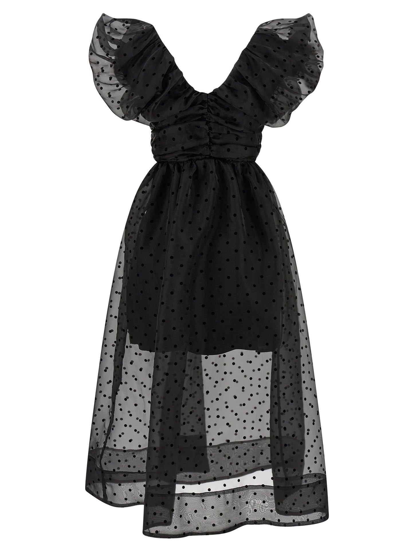 Ganni Ganni Black Organza Ruched Dress