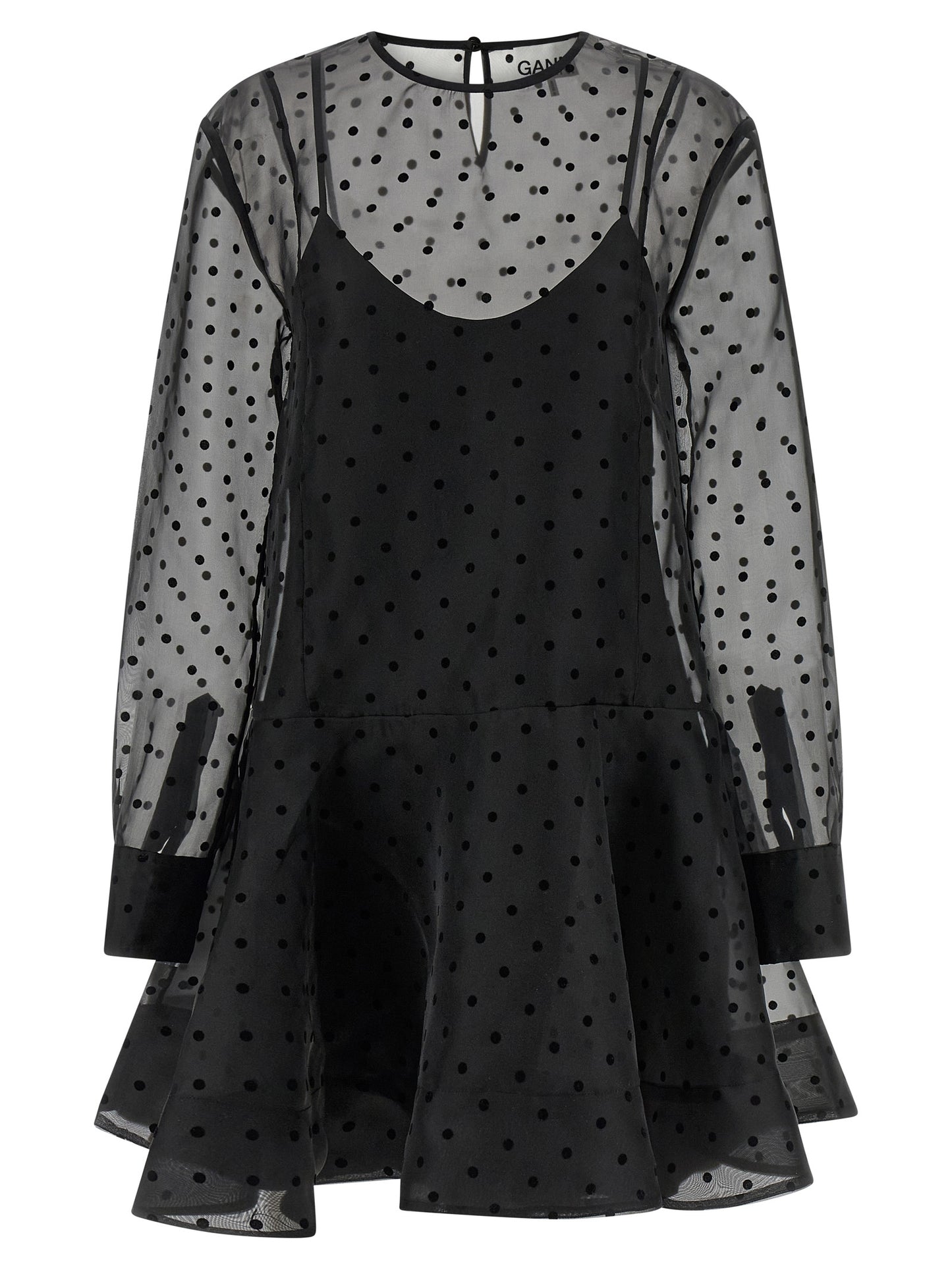 Ganni Ganni Black Organza Circle Collar Dress