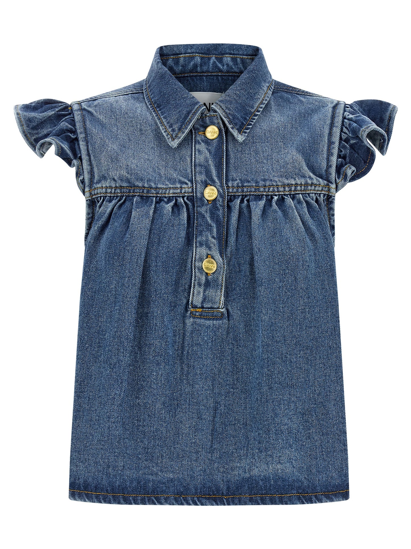 Ganni Ganni Denim Ruffle Top