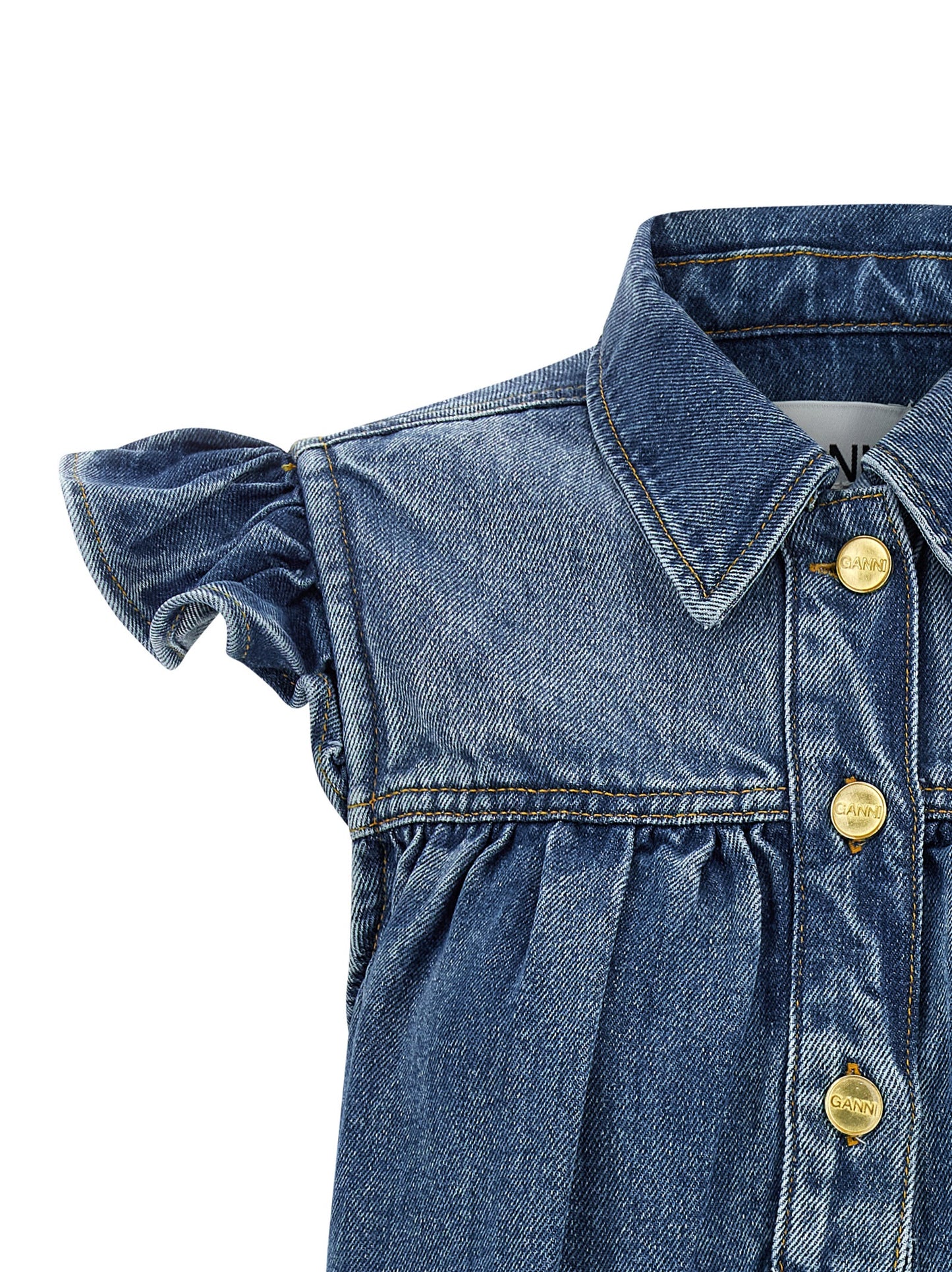 Ganni Ganni Denim Ruffle Top