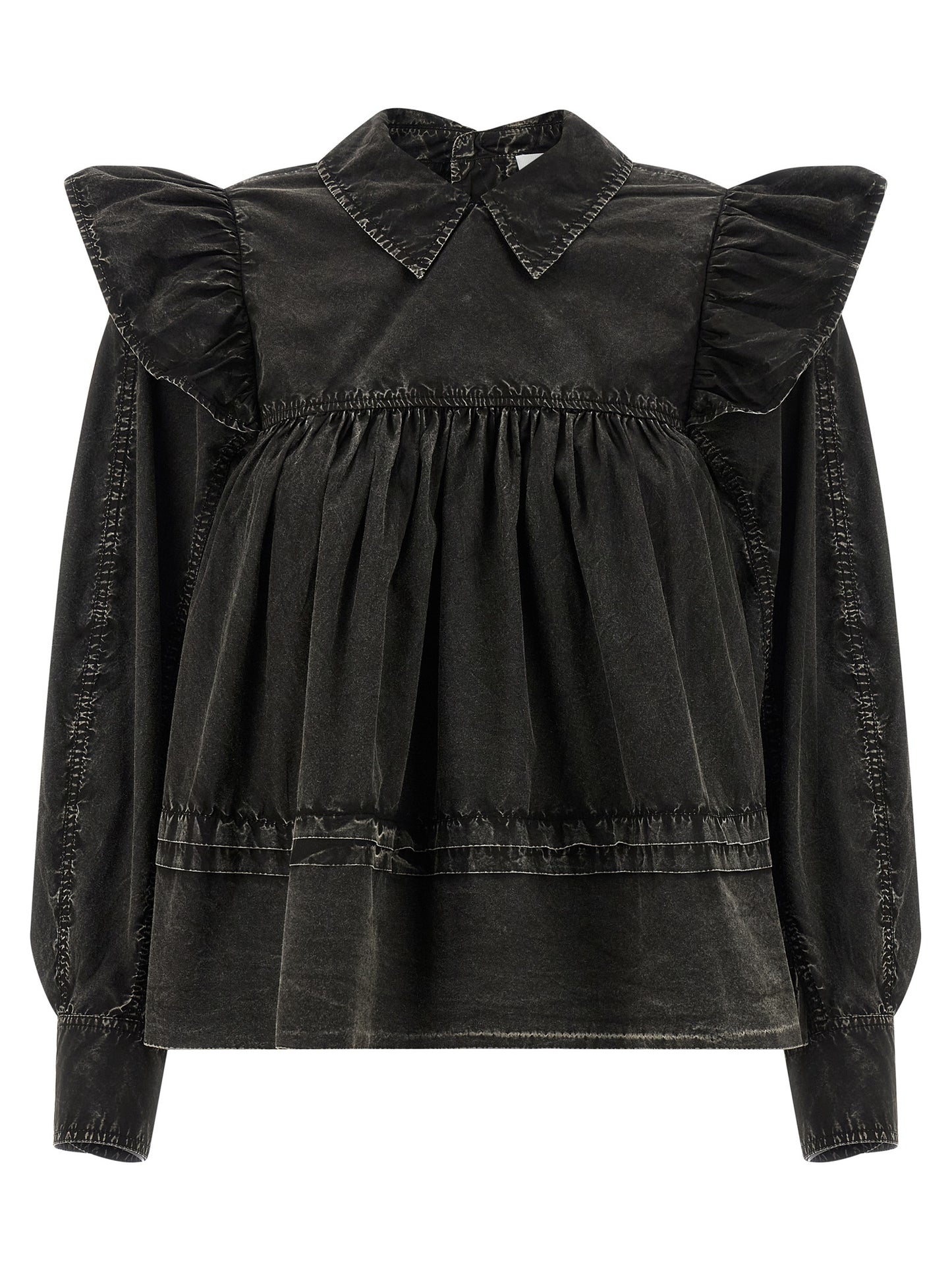 Ganni Ganni Black Washed Frill Blouse