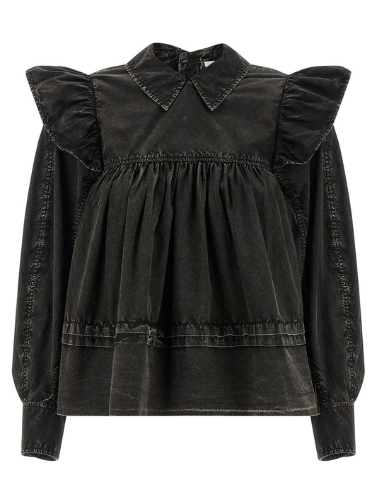 Ganni Ganni Black Washed Frill Blouse