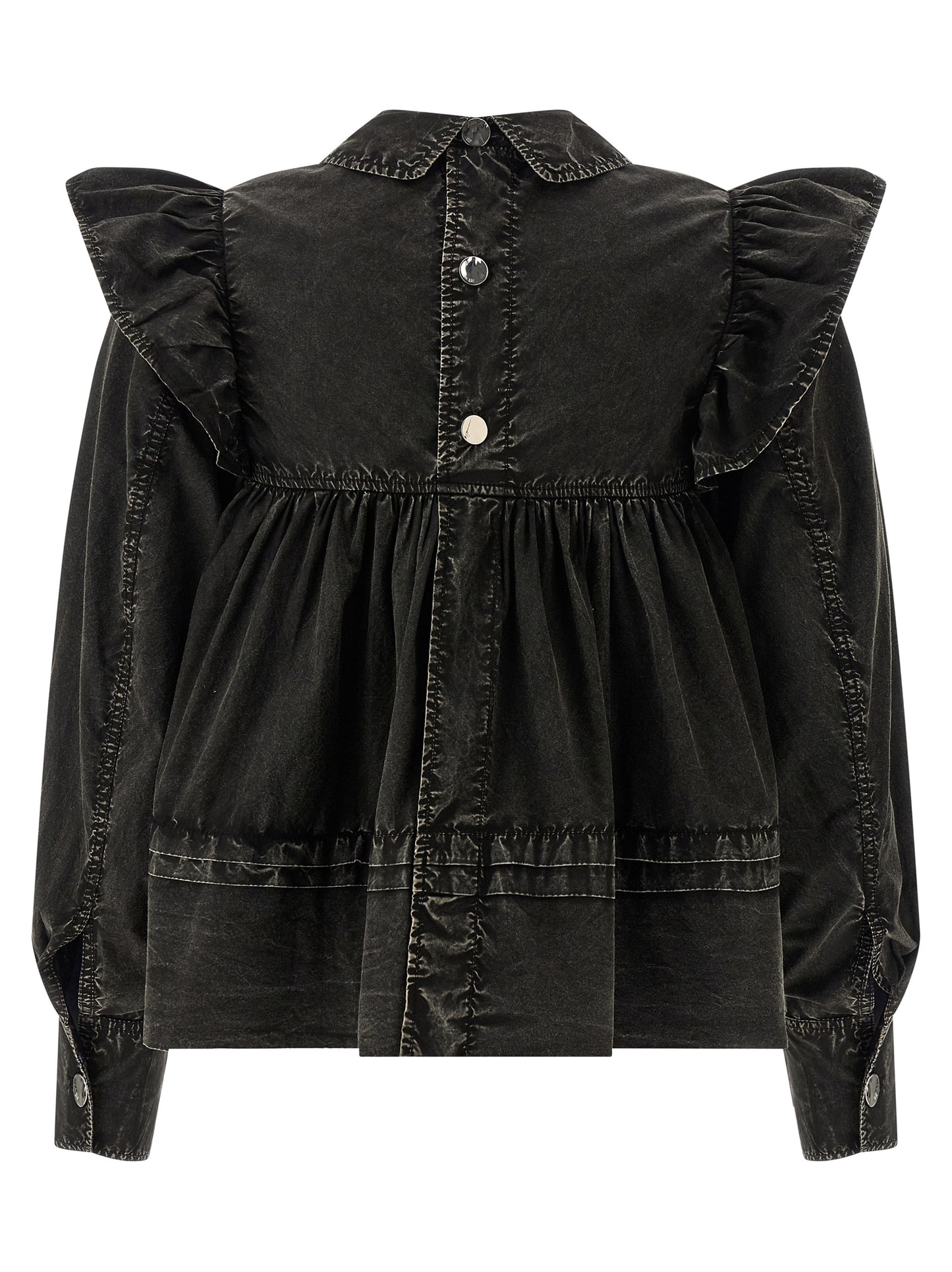 Ganni Ganni Black Washed Frill Blouse