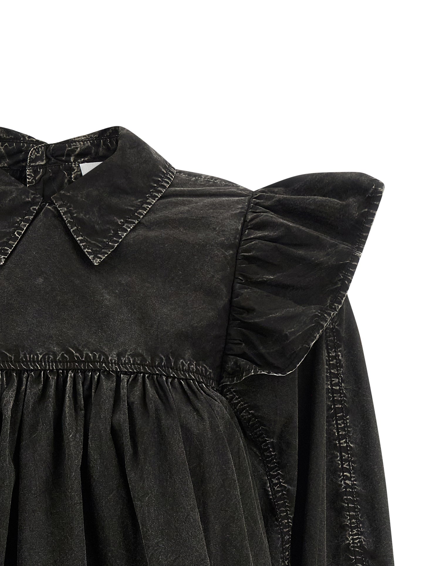 Ganni Ganni Black Washed Frill Blouse
