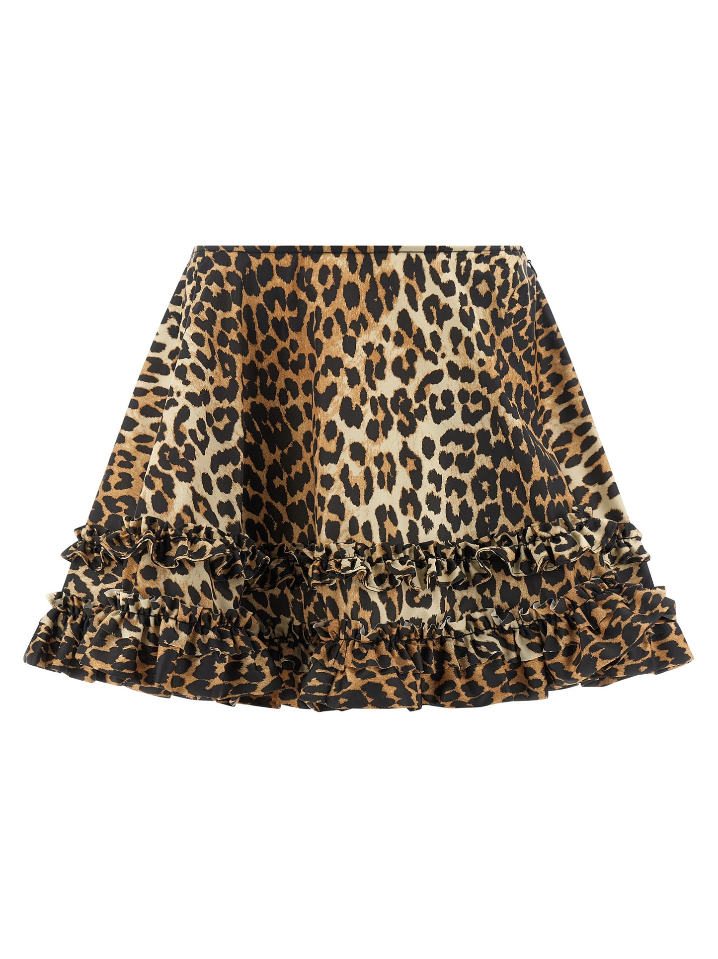 Ganni Ganni Leopard Duchesse Nylon Mini Frill Skirt