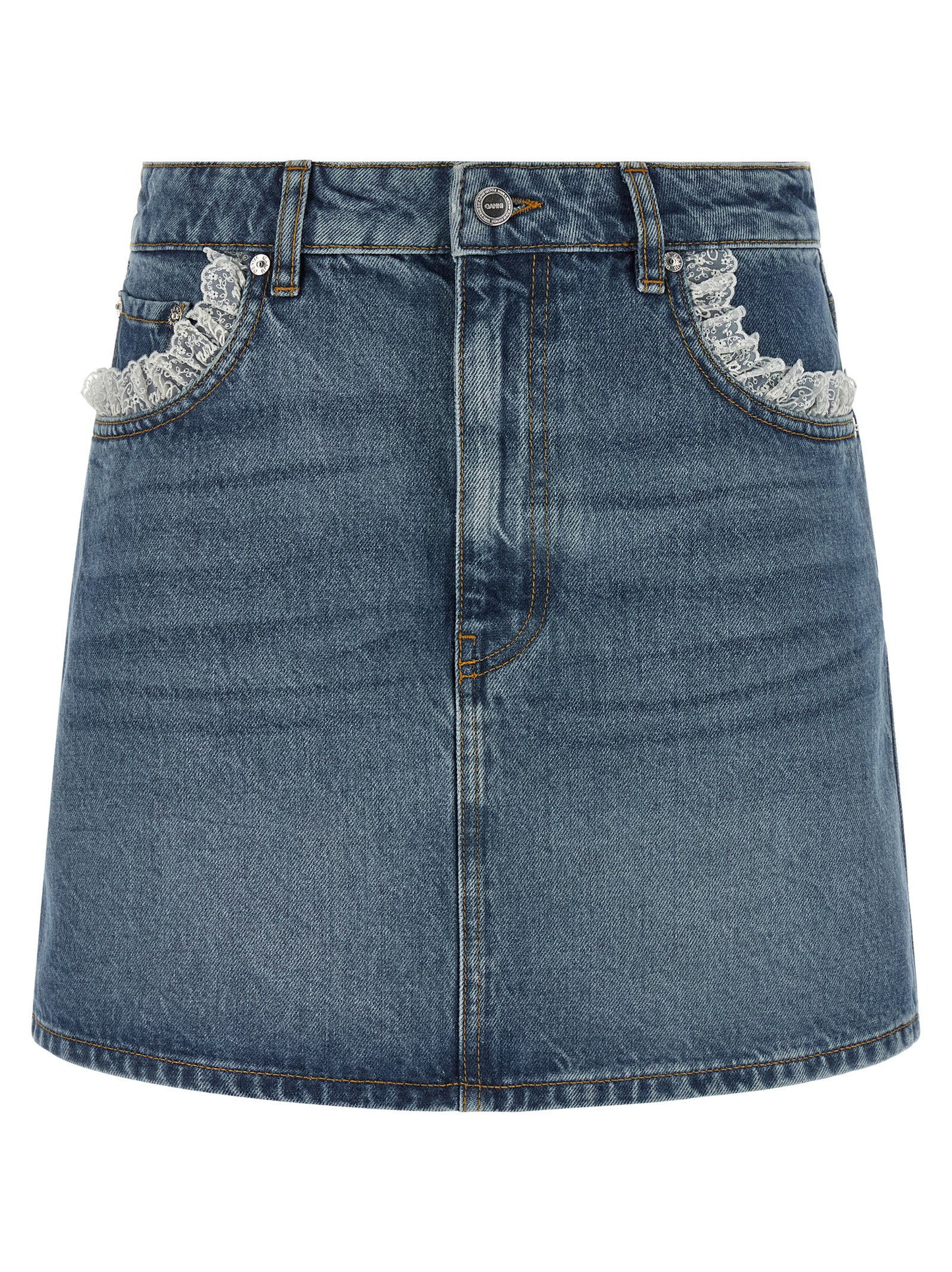 Ganni Ganni Denim And Lace Skirt