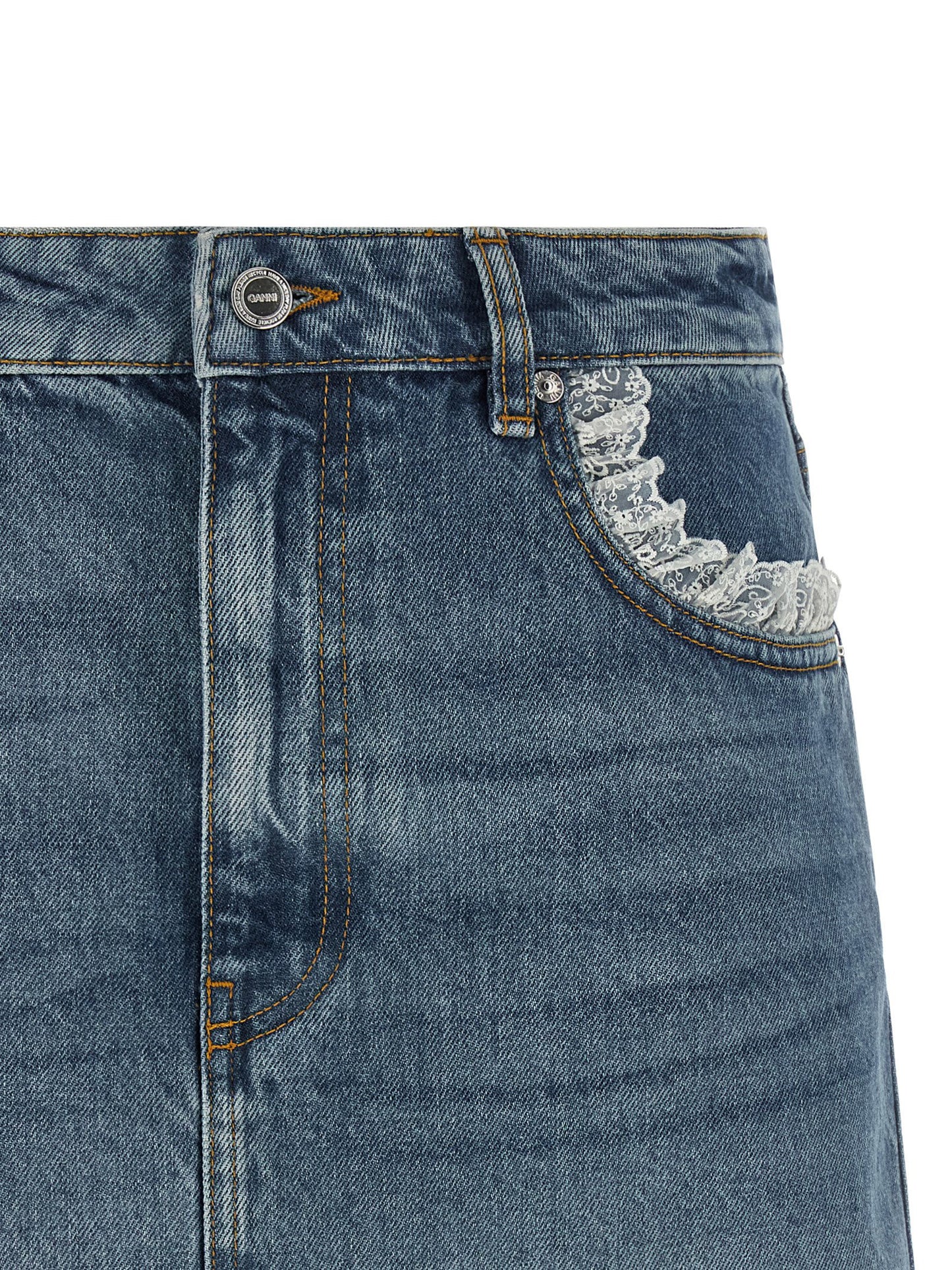 Ganni Ganni Denim And Lace Skirt