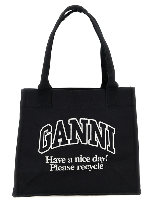 Ganni Ganni Large Easy Shopper Contrasted Logo Shopping Bag