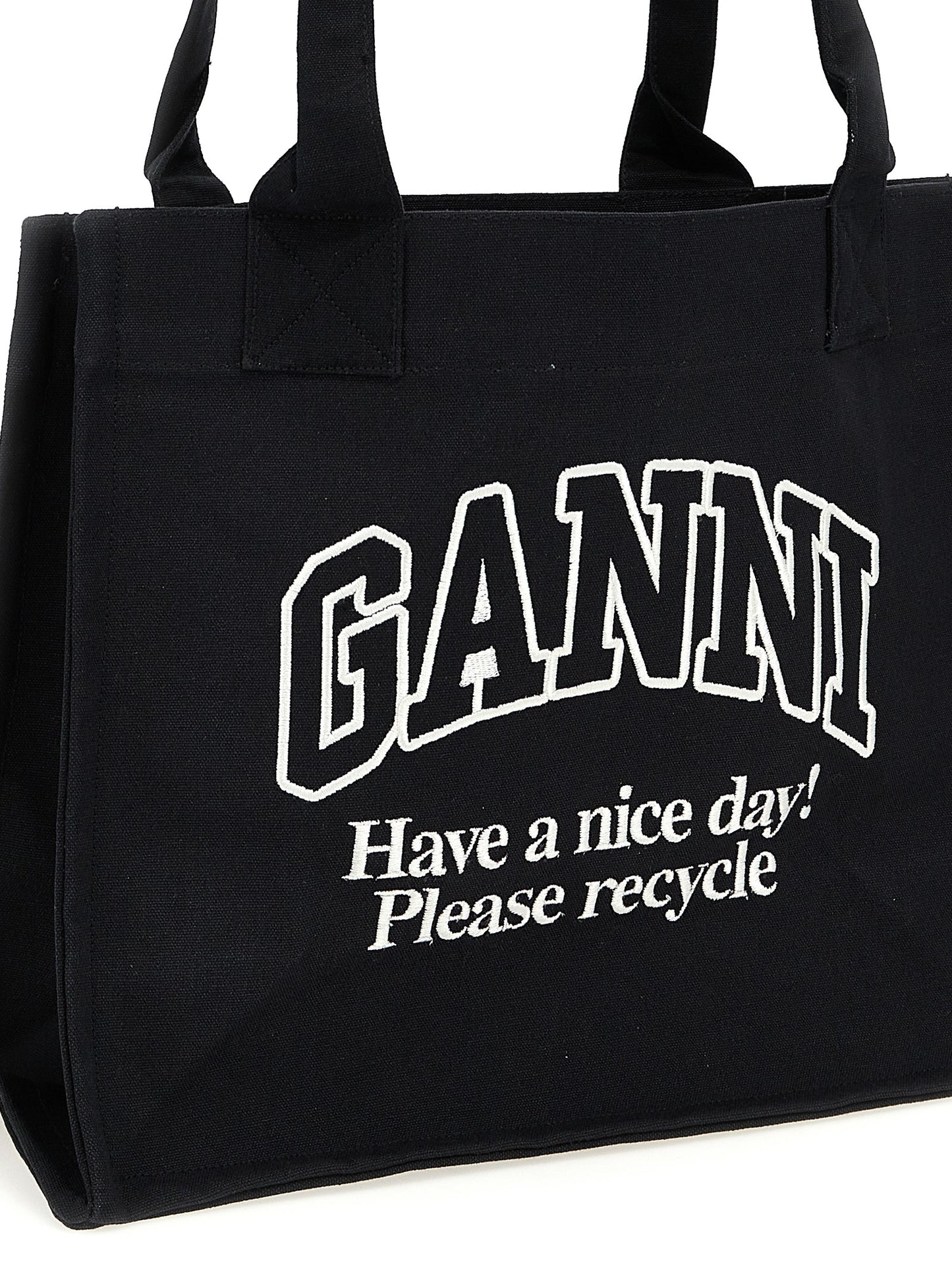 Ganni Ganni Large Easy Shopper Contrasted Logo Shopping Bag