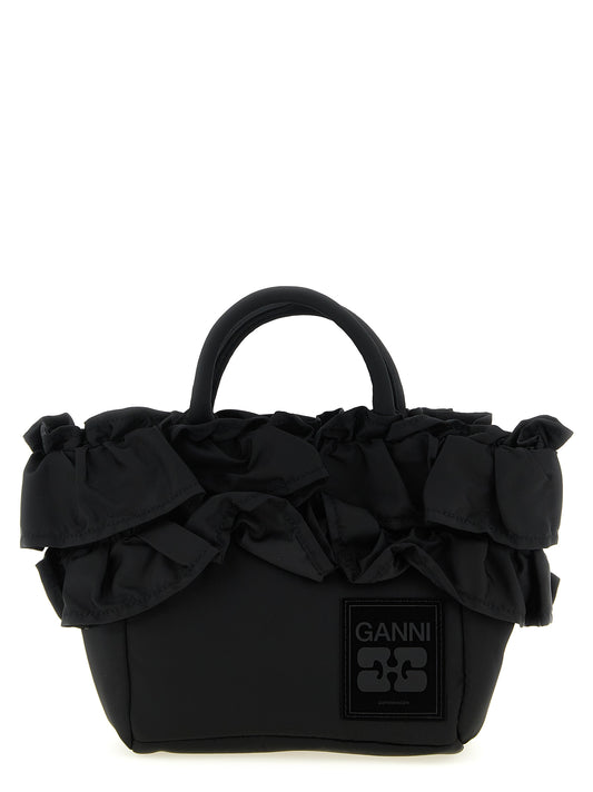 Ganni Ganni Mini Shopper Ruffle Handbag