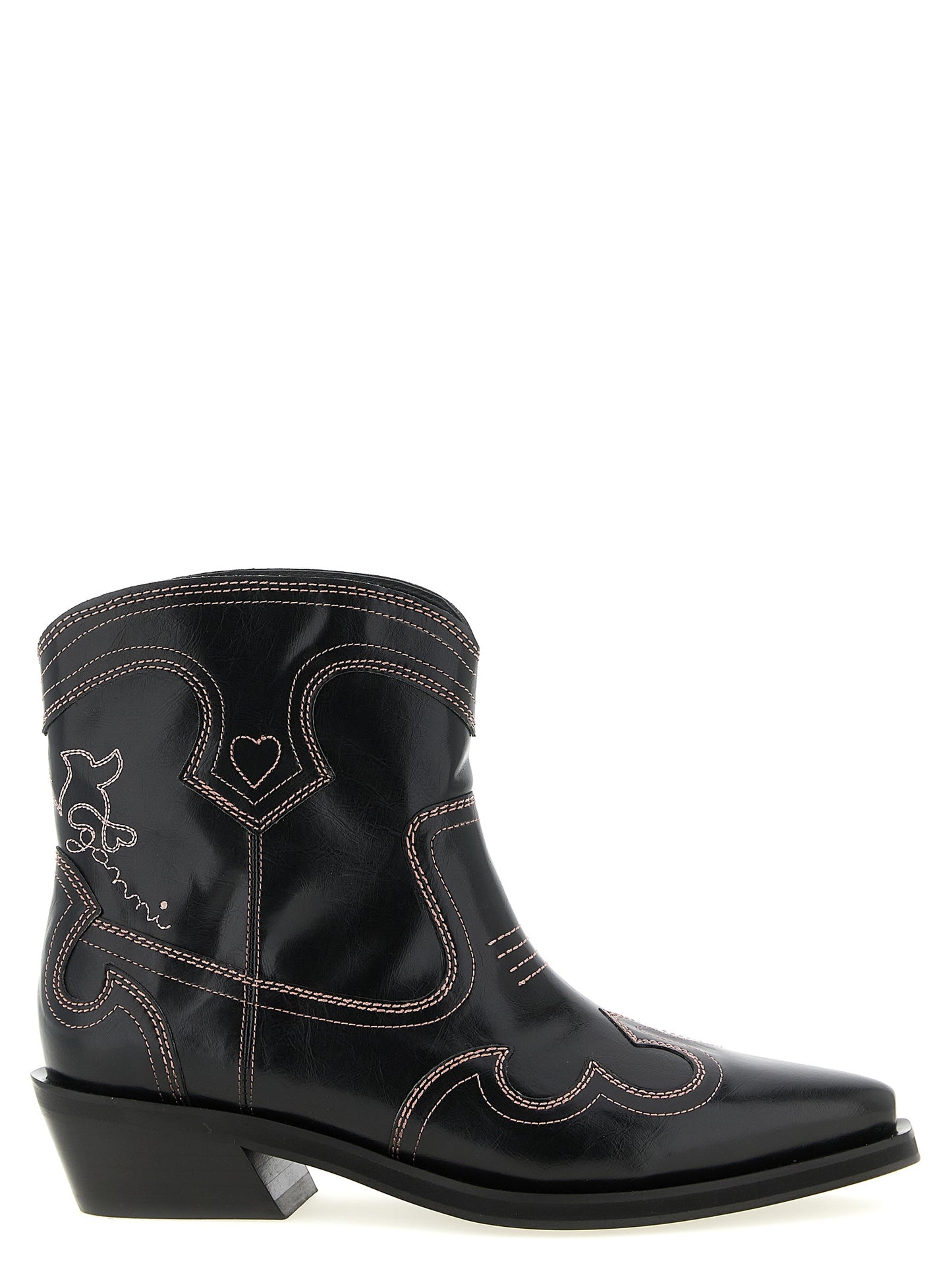 Ganni Ganni Low Shaft Embroidered Western Ankle Boots