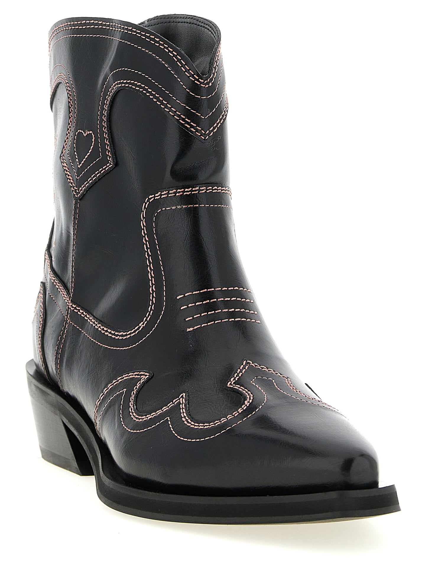 Ganni Ganni Low Shaft Embroidered Western Ankle Boots