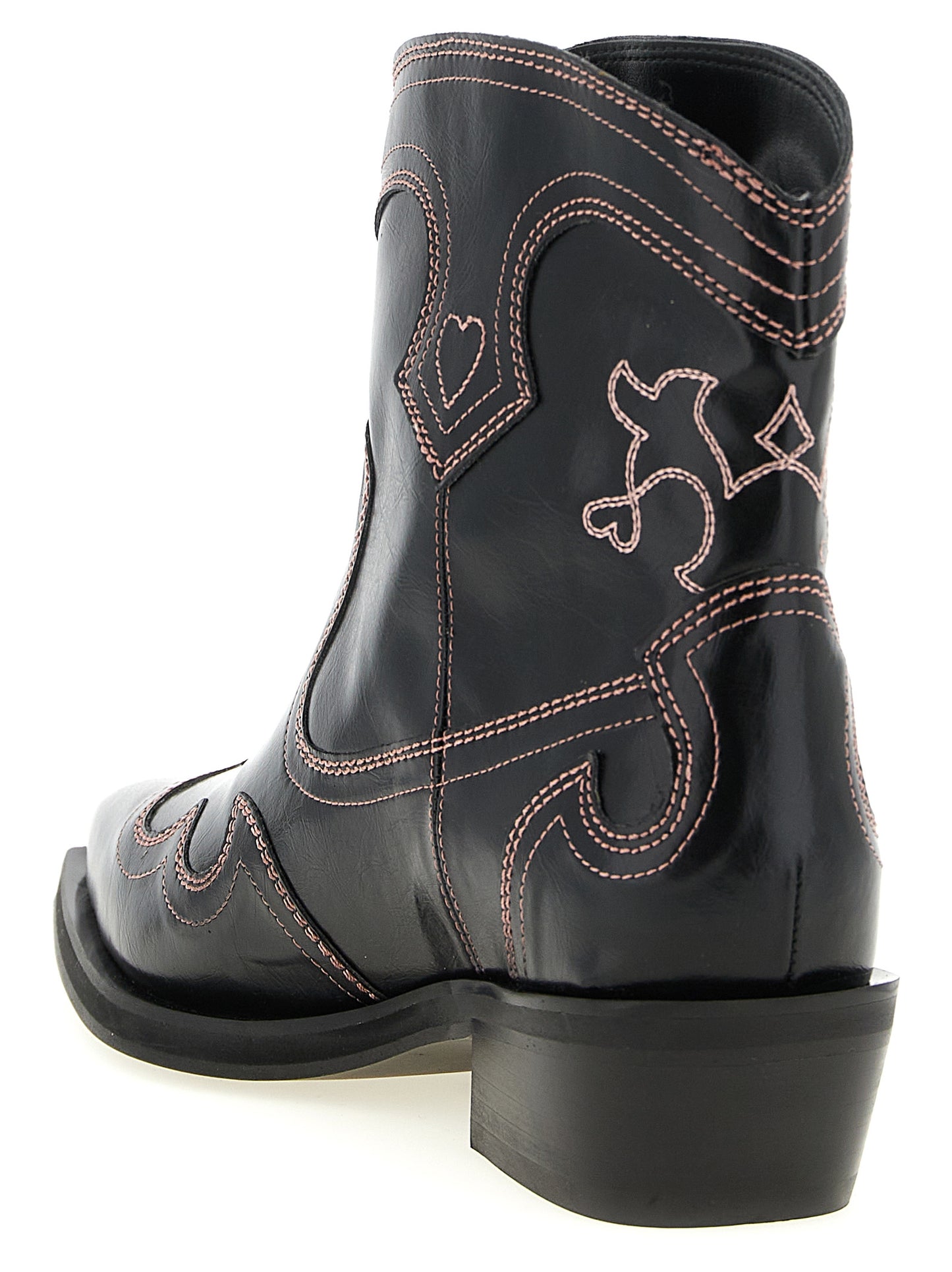 Ganni Ganni Low Shaft Embroidered Western Ankle Boots