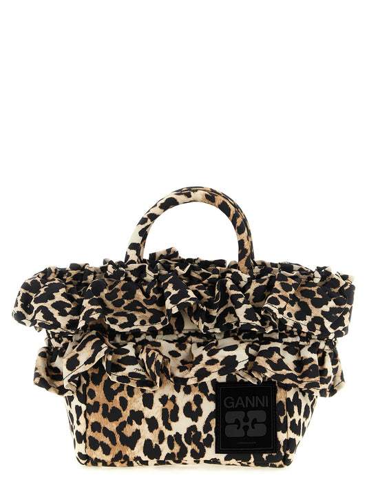 Ganni Ganni Mini Shopper Ruffle Print Handbag