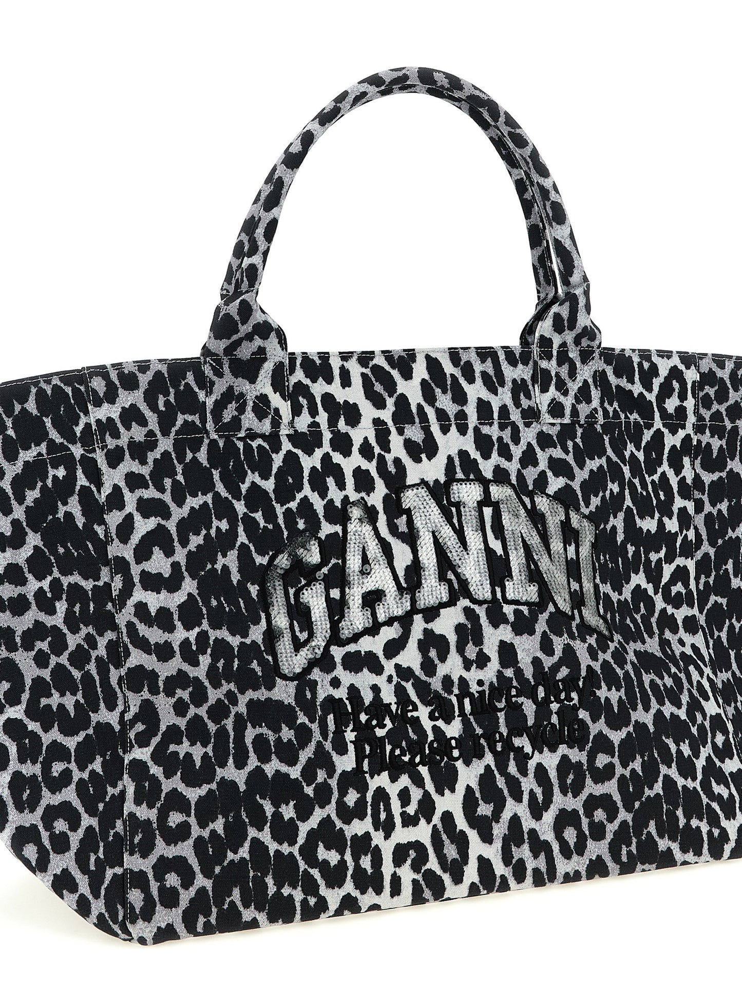 Ganni Ganni Leopard Sequin Xxl Tote Shopping Bag