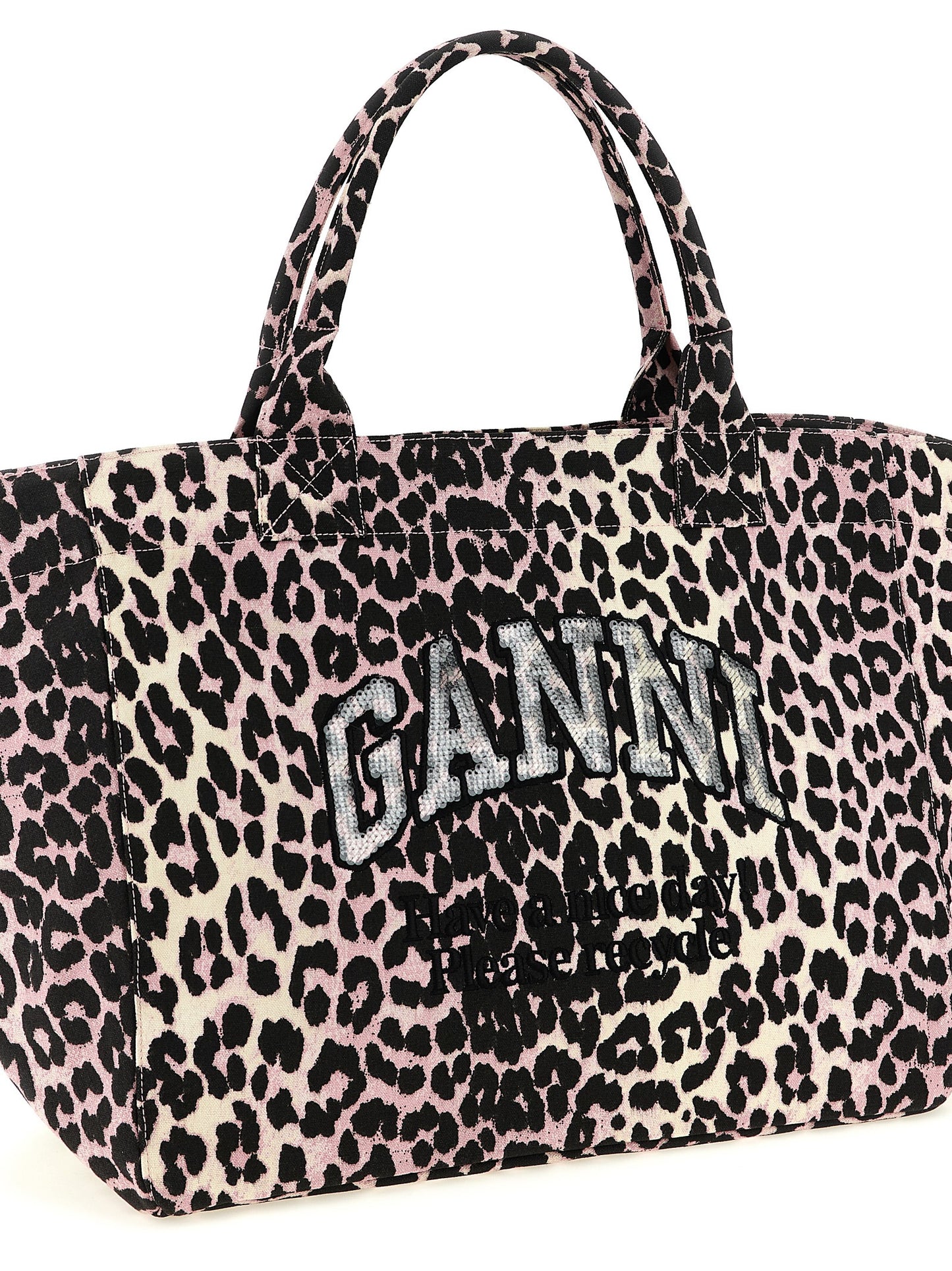 Ganni Ganni Leopard Sequin Xxl Tote Shopping Bag