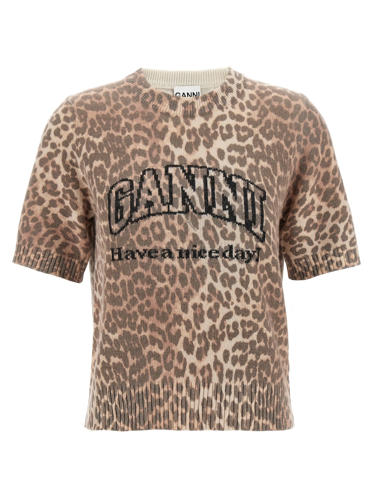 Ganni Ganni Leopard Wool Mix T-shirt