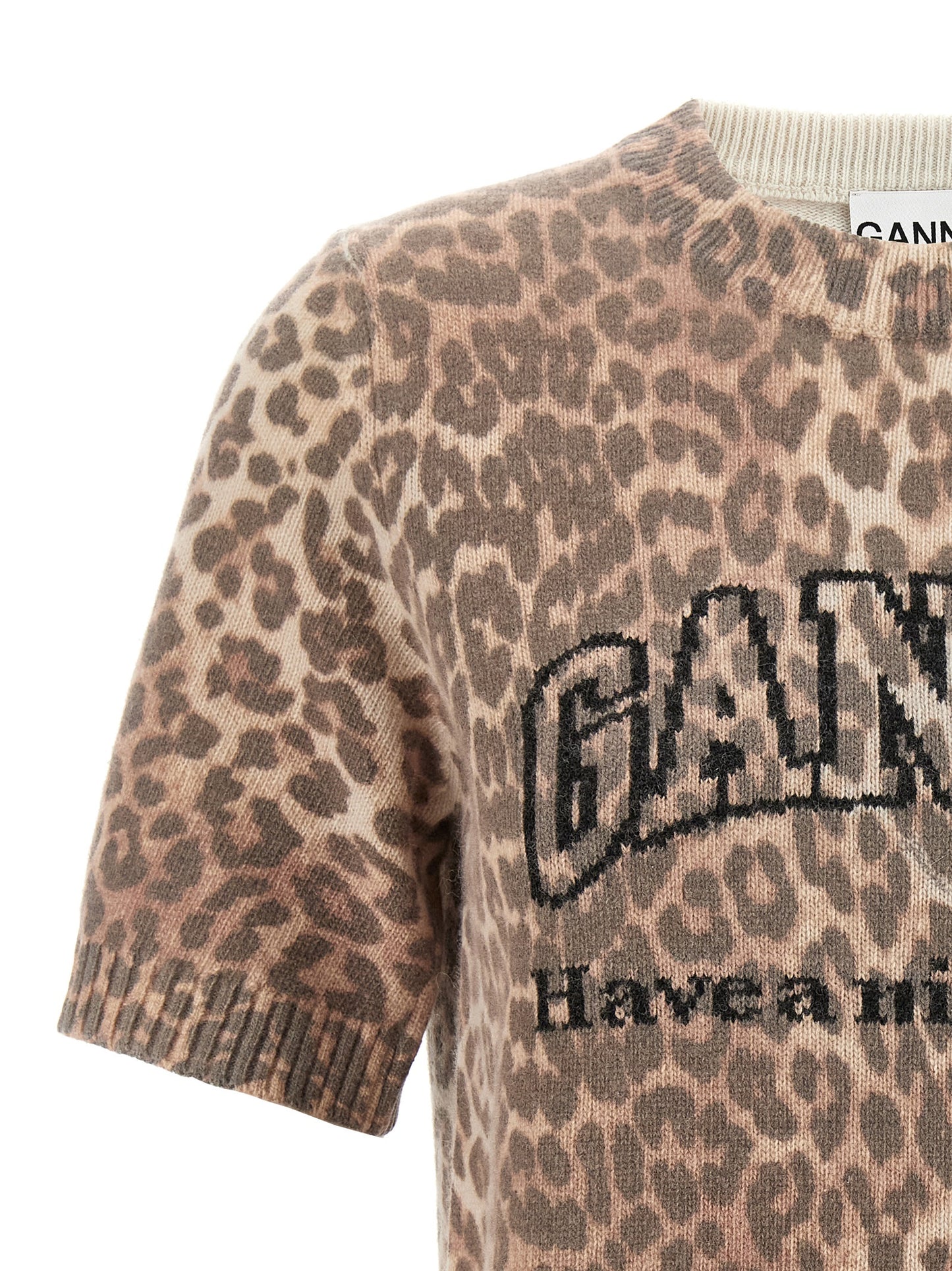 Ganni Ganni Leopard Wool Mix T-shirt
