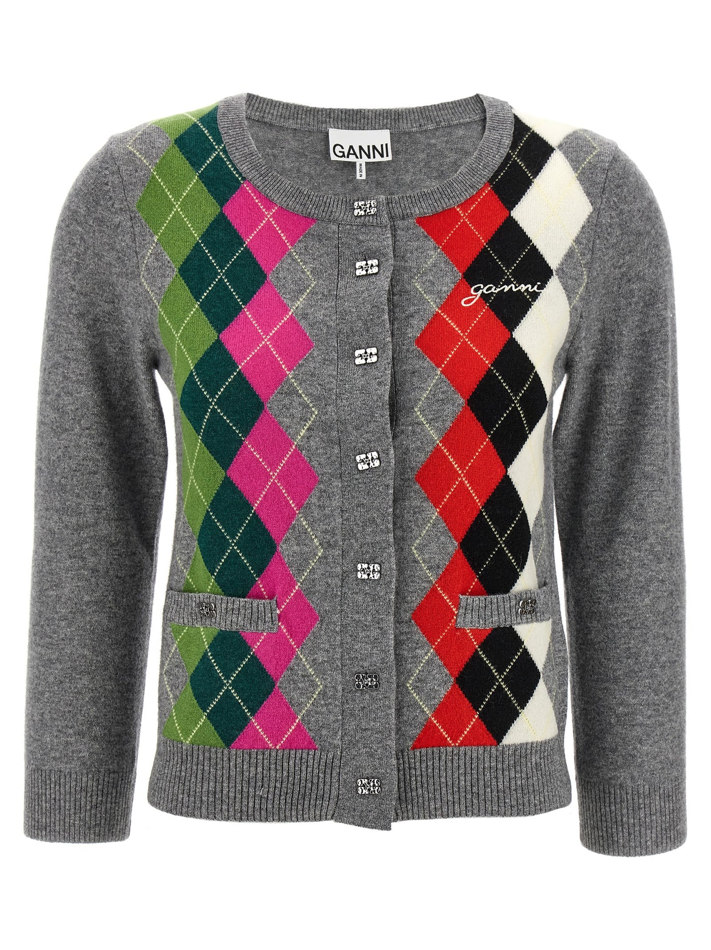 Ganni Ganni Grey Check Cardigan