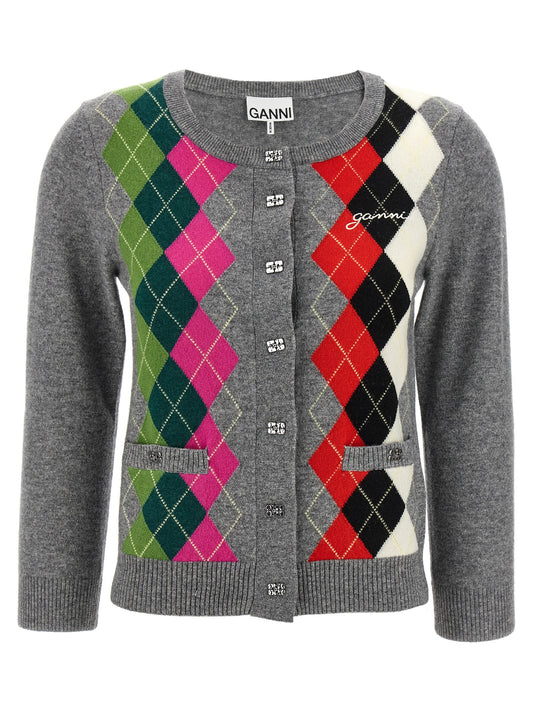 Ganni Ganni Grey Check Cardigan