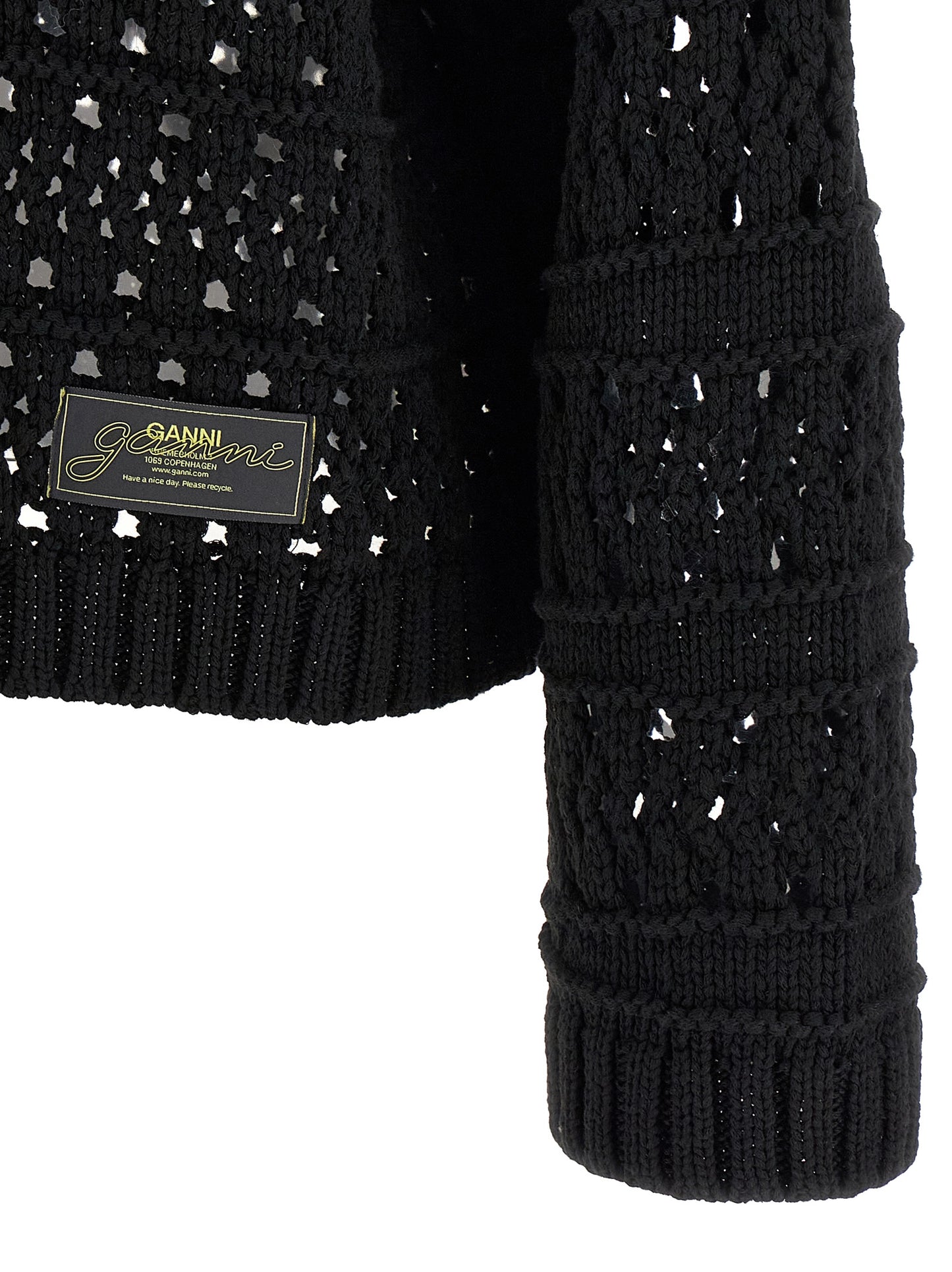 Ganni Ganni Black Crochet V-neck Sweater