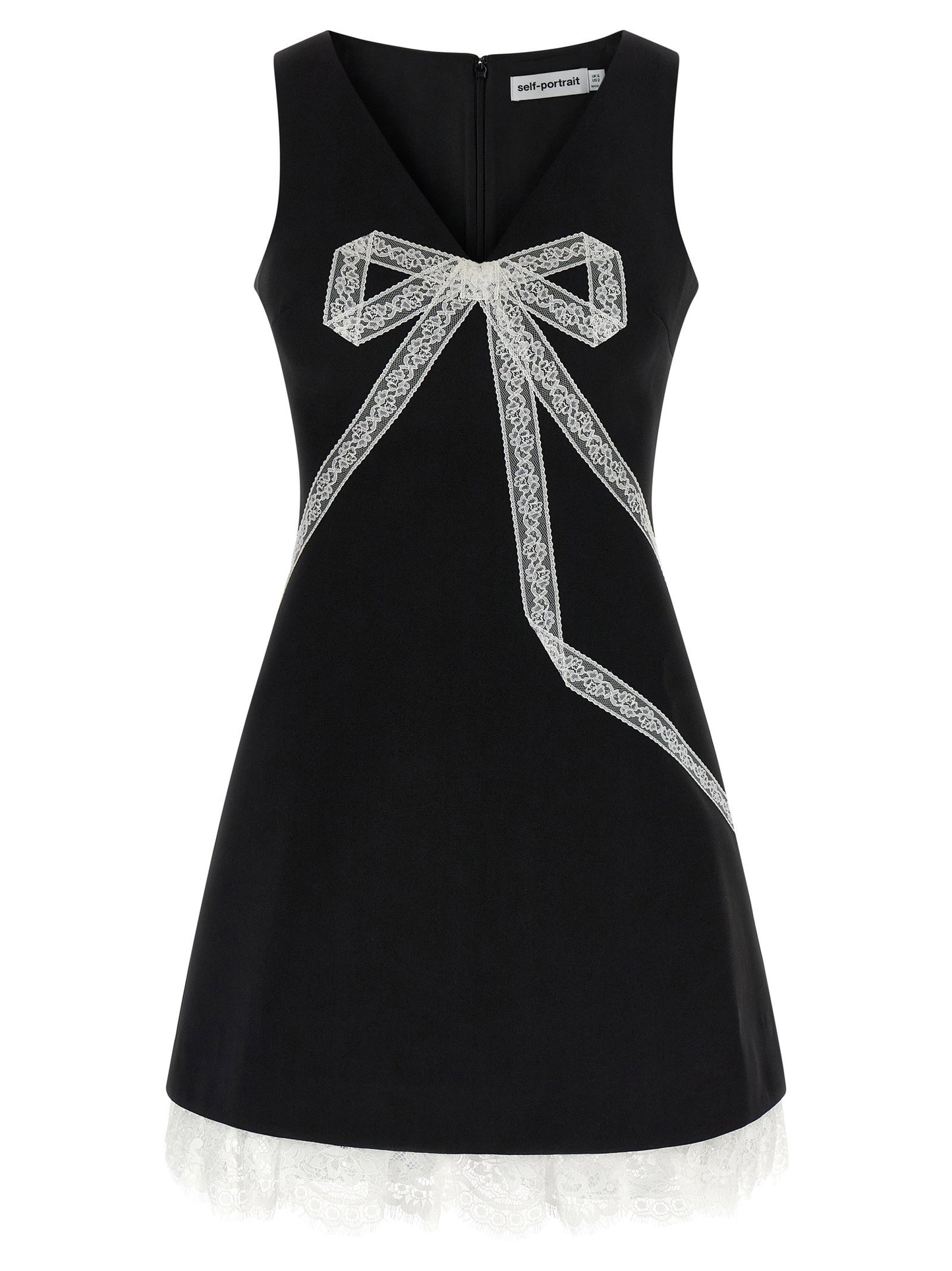 Self-Portrait Black Crêpe Bow Lace Mini Dress