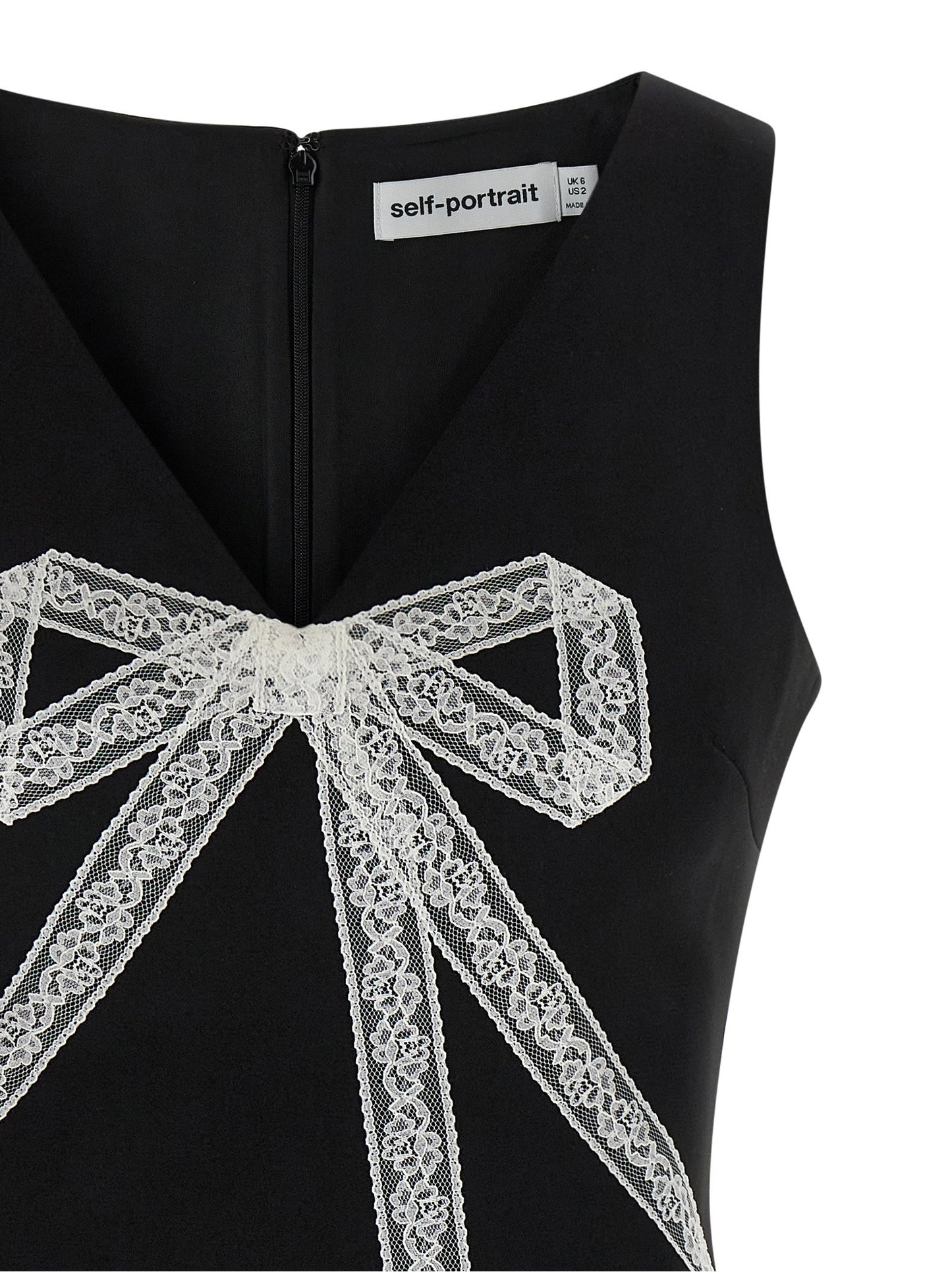 Self-Portrait Black Crêpe Bow Lace Mini Dress