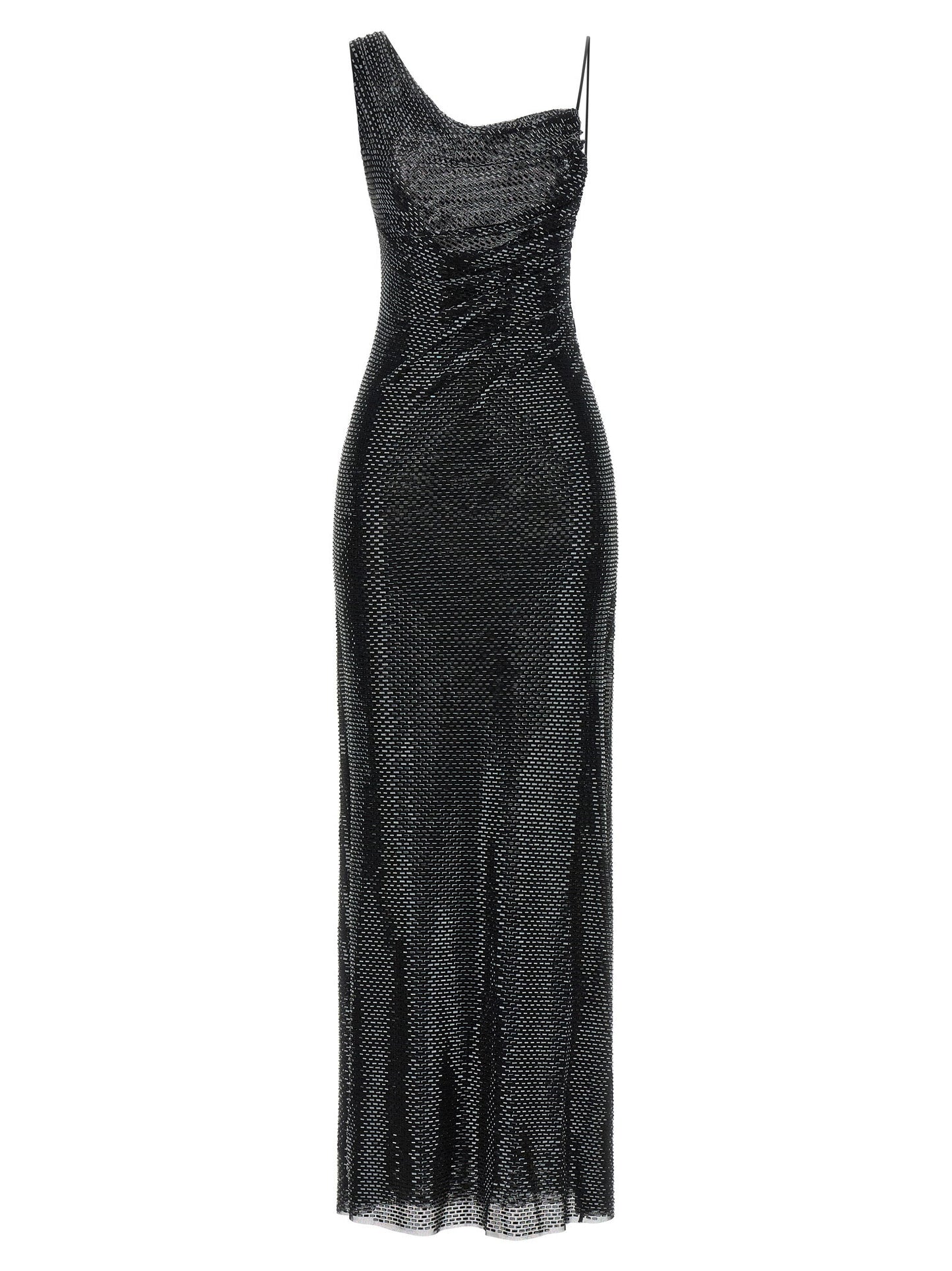 Self-Portrait Black Rhinestone Draped Maxi Dress