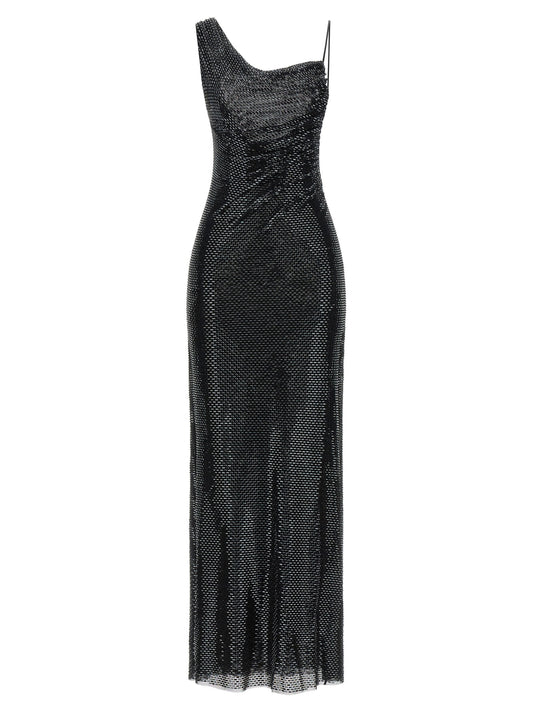 Self-Portrait Black Rhinestone Draped Maxi Dress