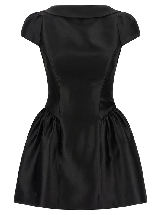 Self-Portrait Black Taffetà Collared Mini Dress