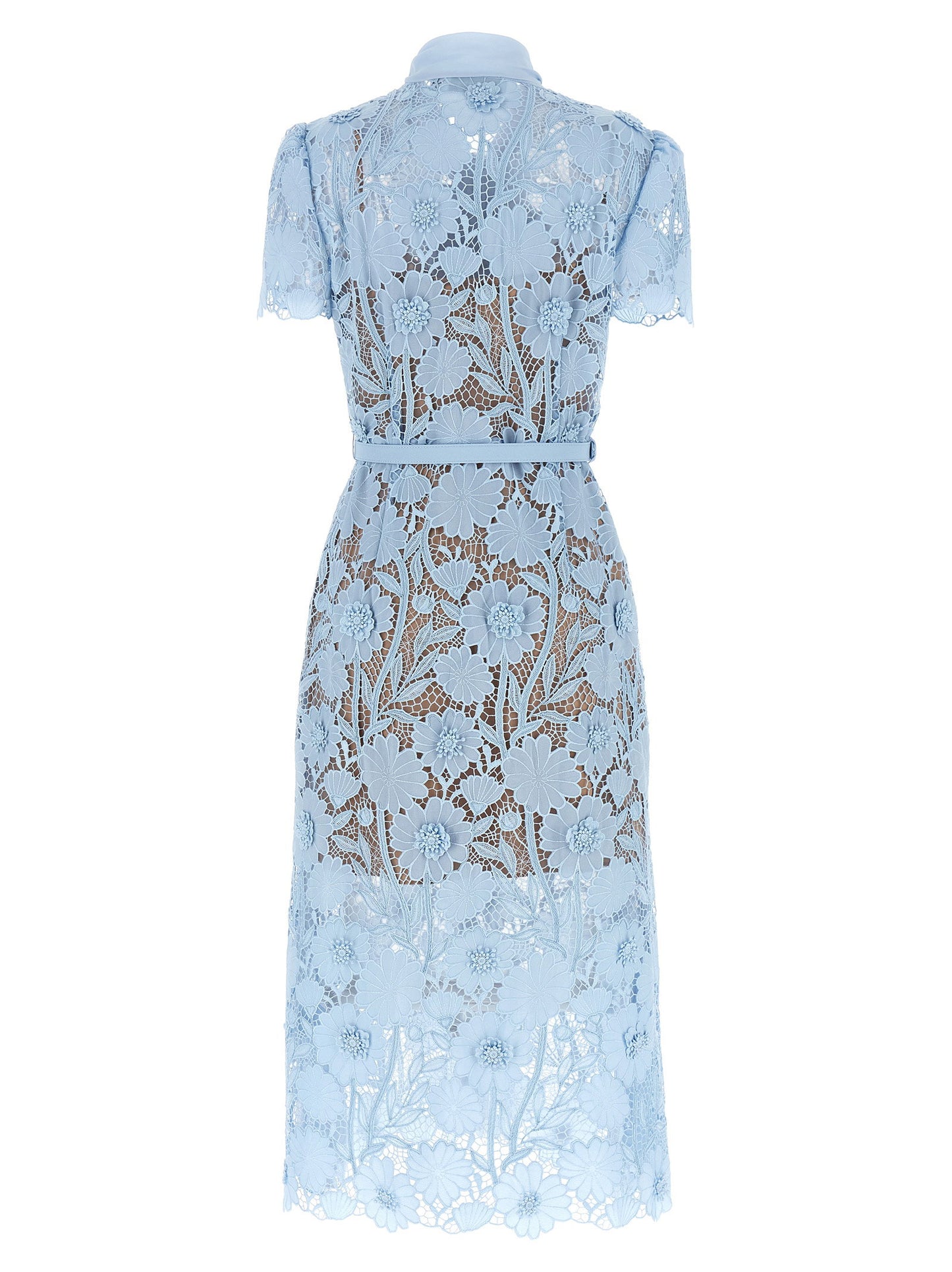 Self-Portrait Blue Lace Tie Neck Midi Dress