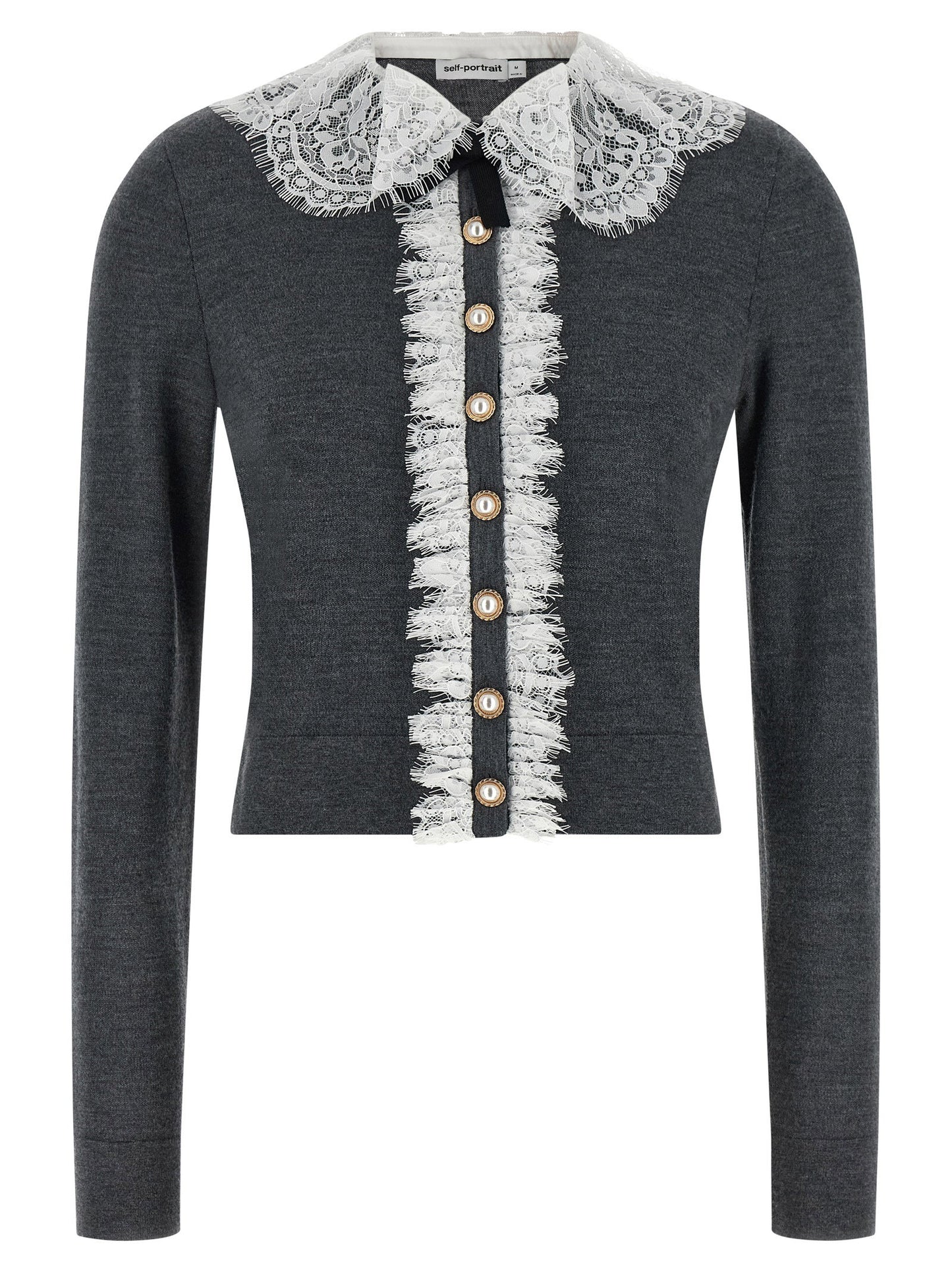 Self-Portrait Grey Lace Collar Knit Cardigan
