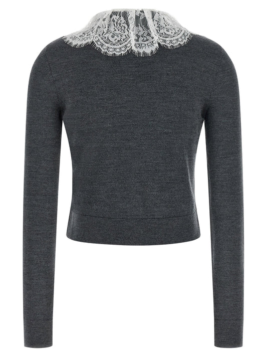 Self-Portrait Grey Lace Collar Knit Cardigan