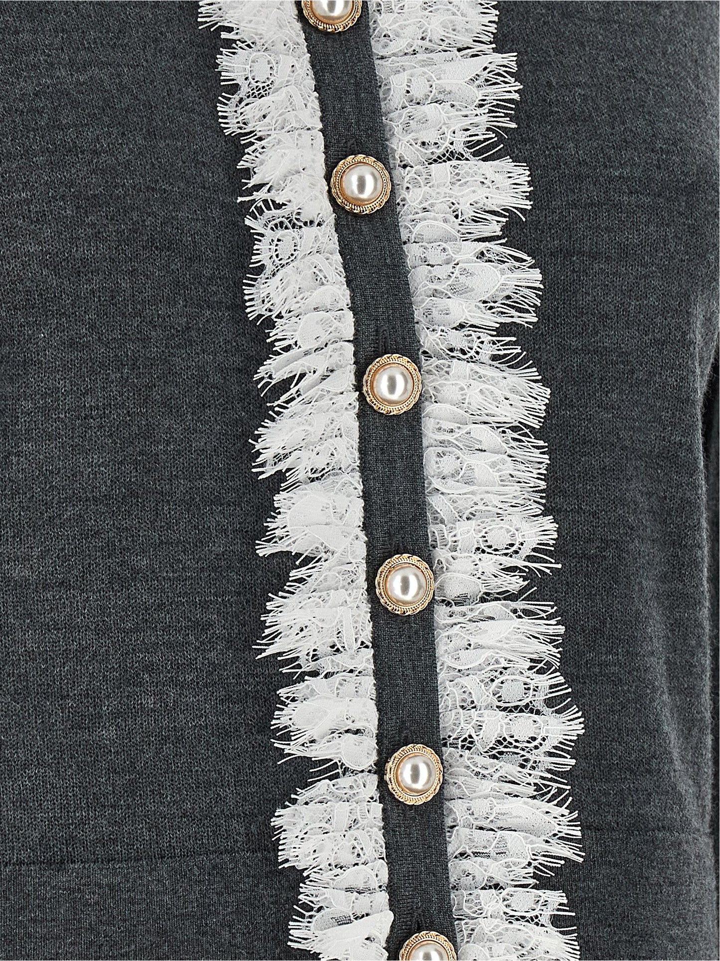 Self-Portrait Grey Lace Collar Knit Cardigan