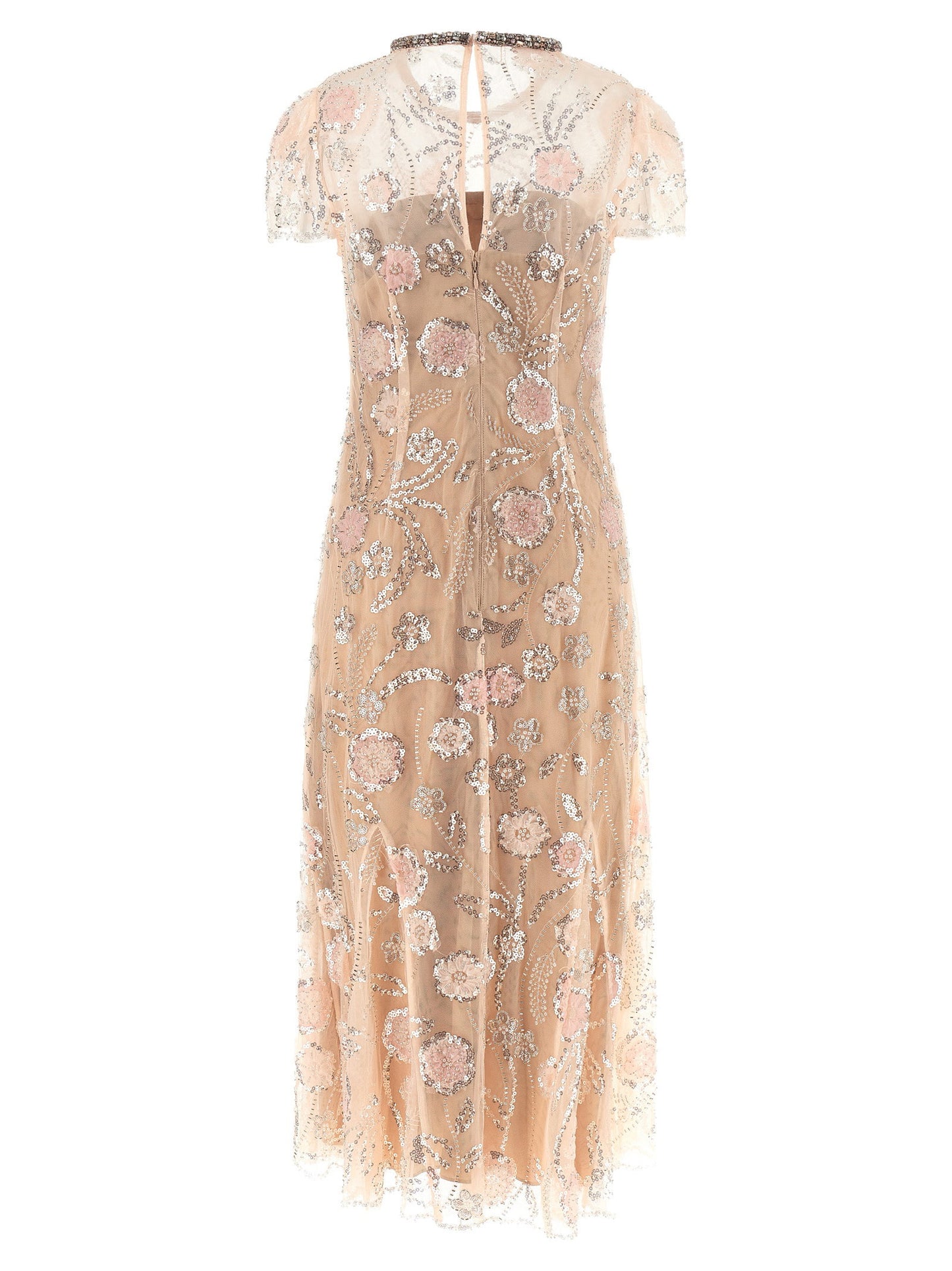 Self-Portrait Pink Flower Sequin Embellished Midi Dress