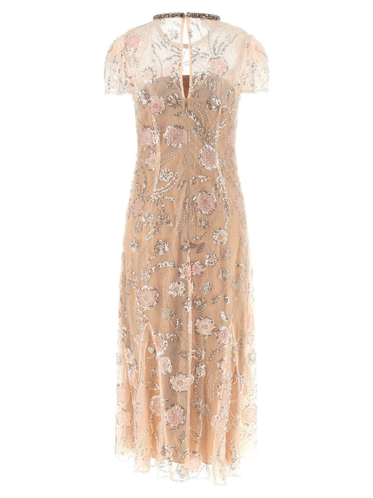 Self-Portrait Pink Flower Sequin Embellished Midi Dress