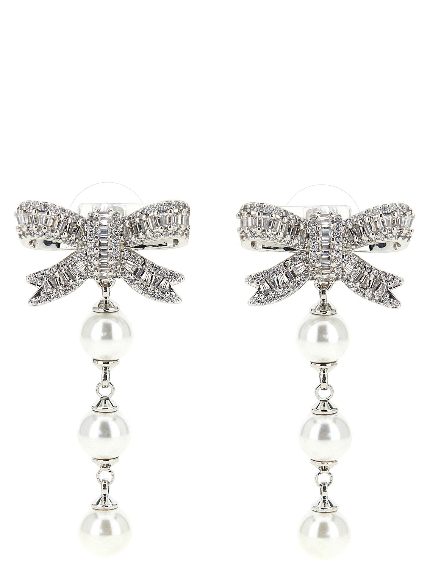 Self-Portrait Crystal Bow Pearl Droplet Earrings