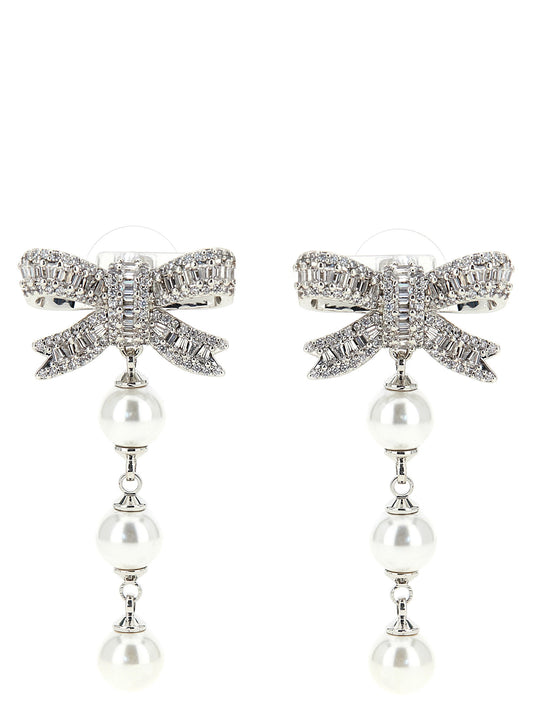 Self-Portrait Crystal Bow Pearl Droplet Earrings
