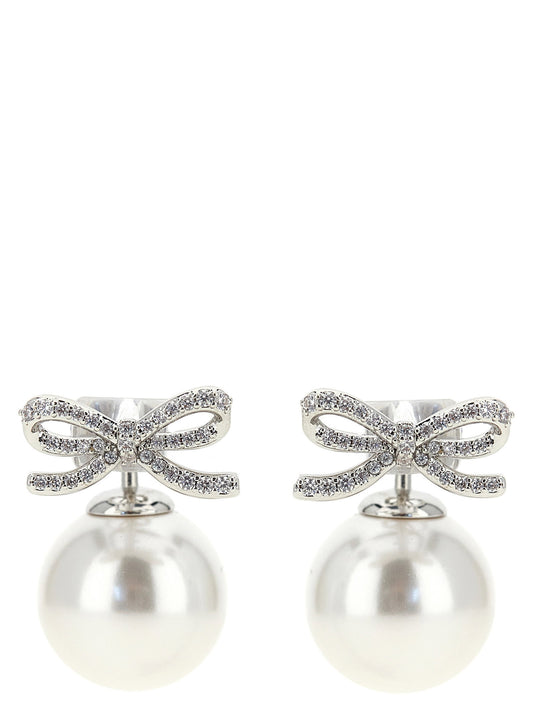 Self-Portrait Crystal Bow Pearl Back Earrings